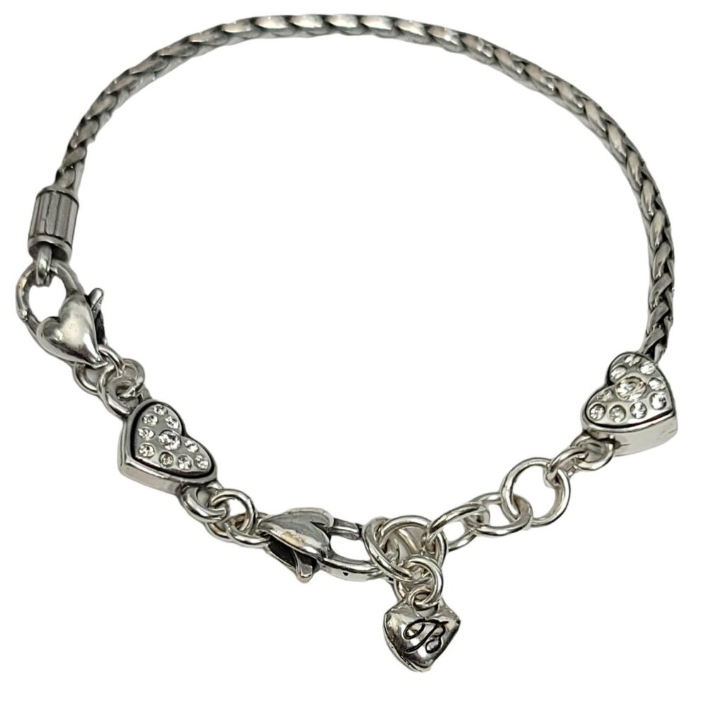 Brighton Silver Tone Heart Slide Charm Chain Bracelet,  7.75”